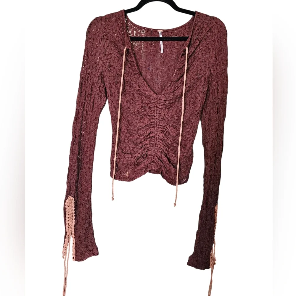 NWOT Free People Maroon Lace Blouse